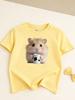 2026 Summer Girls Round Neck Tshirt Casual Pure Cotton Top with Hamster Print Cute and Unique Short Sleeves Girl Clothes