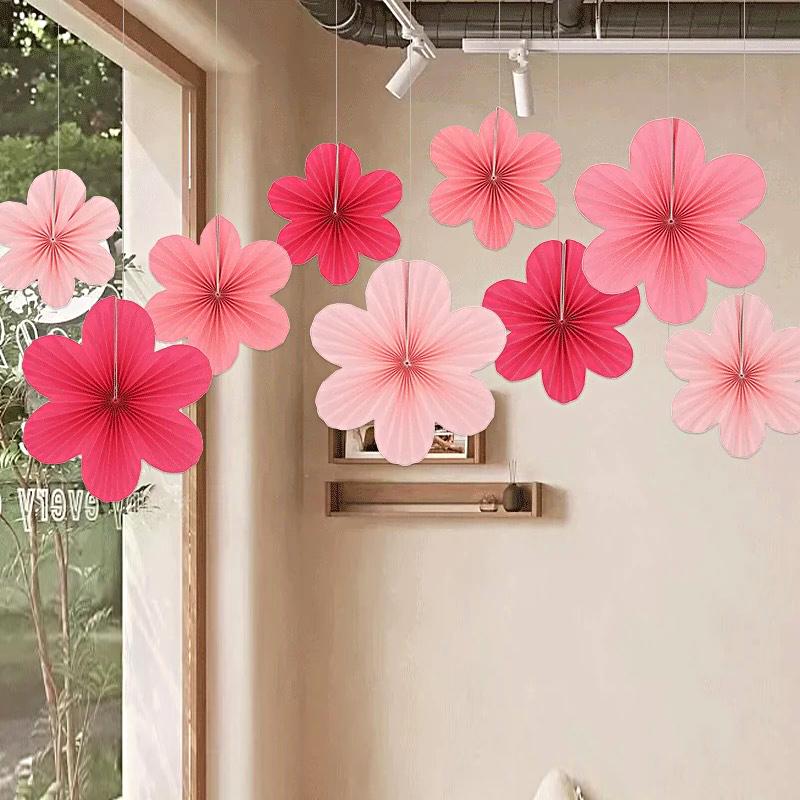 9 stk Hengende Papirvifter Tapet Bryllupsblomsterveggdekorasjon Fest Flere Alternativer Tilgjengelig