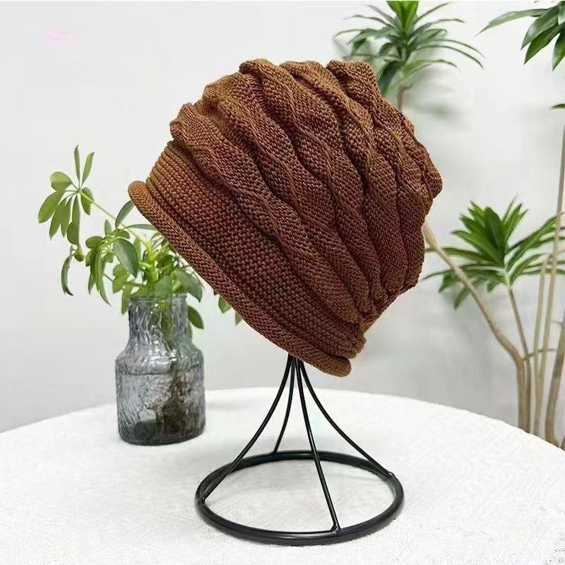 

Женская вязаная шапка весна-осень эластичная шапка-бини One Size коричневый