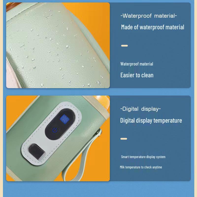 USB Portable Baby Bottle Warmer with Adjustable Temperature, Insulated Sleeve, and Digital Display.