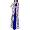 V-O-S WOMEN's WEAR Plus Size Evening Party Medieval Floral Print 3/4 Sleeve Maxi Dress Gown