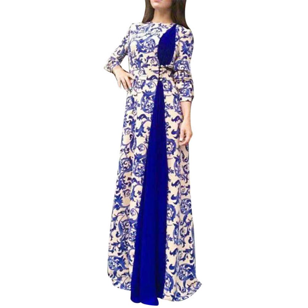 V-O-S WOMEN's WEAR Plus Size Evening Party Medieval Floral Print 3/4 Sleeve Maxi Dress Gown