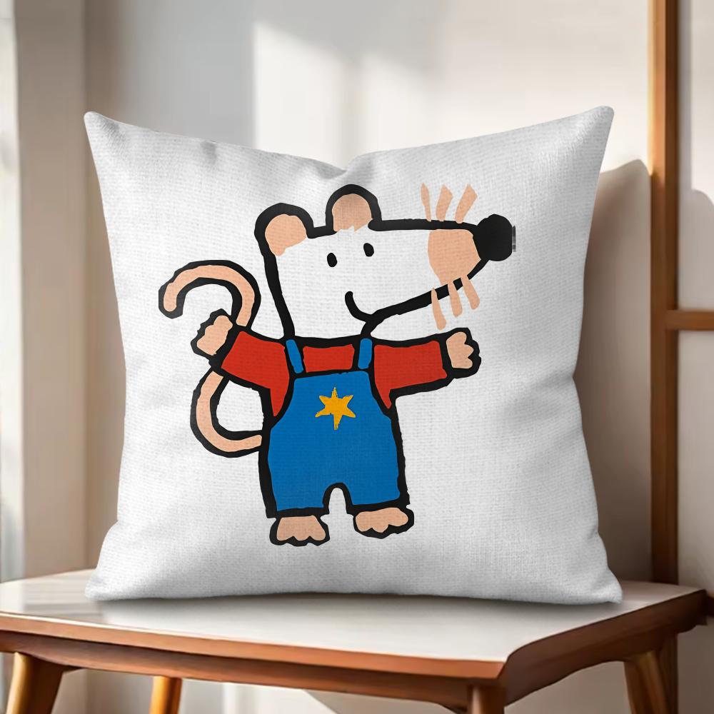 Cute Bobo the Mouse Cushion Cover Natural Linen Organic Fabric DoubleSided Printing Couch Pillow Covers Home Decor