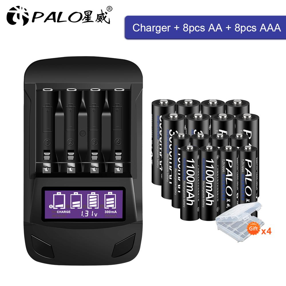PALO Original AA AAA Rechargeable Battery Aa 1.2V NIMH+Smart LCD AA AAA Battery Charger for AA Fast Charger Discharge Repair