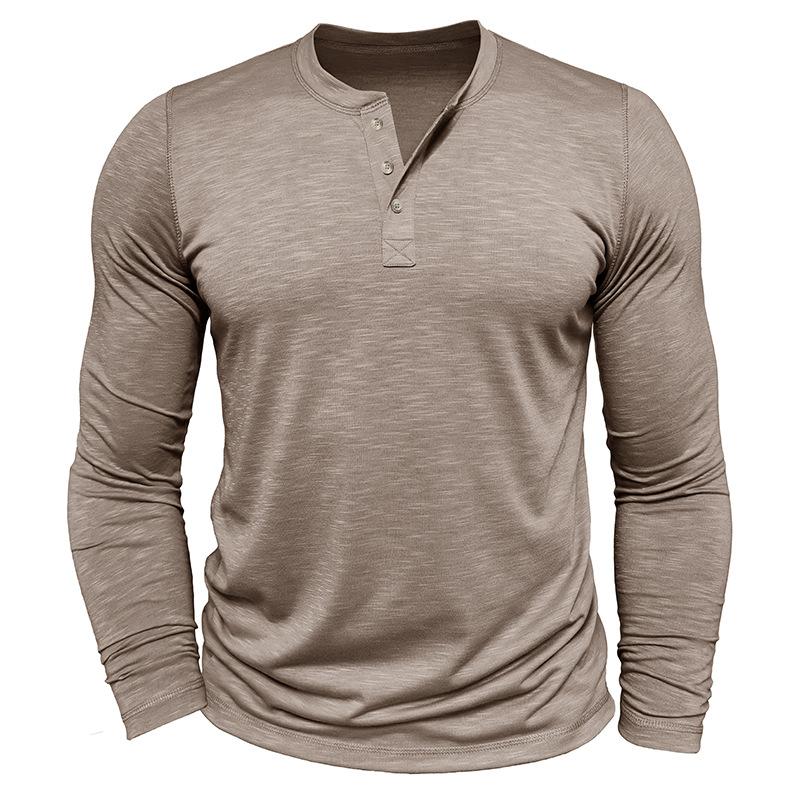 Men S Long Sleeve Henley Neck T Shirt Solid Color Casual