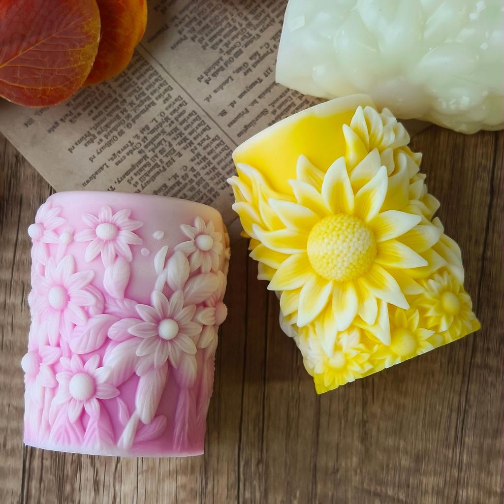 Sunflower Pillar Aroma Candle Silicone Mold DIY Daisy Flower Cylinder Handmade Soap Diffuser Drip Mold