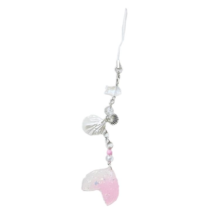 Shell Fish Tail/Bass/Heart Needle Keychain Colorful Beaded Phone Charm Bag Pendant Decoration for Women and Girls