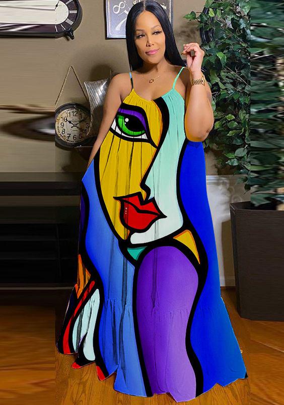 Cross-border summer new suspender dress, abstract Valentine s Day 3D digital printing temperament casual women s dress S