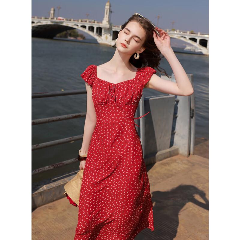 

Sancai 2025 Summer French Square Neck A-Line Long Dress S