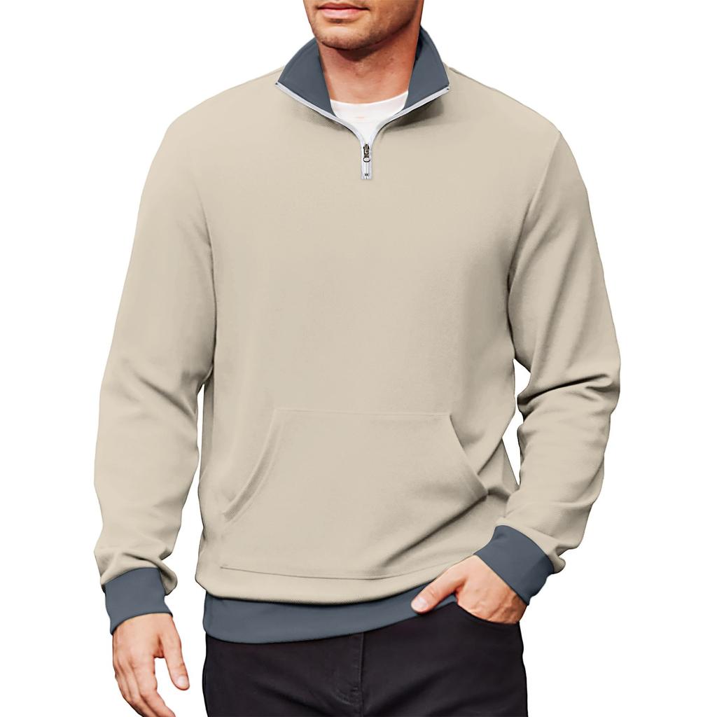 Herren Lässiges Langarm-Sweatshirt mit Kragen und Viertelreißverschluss