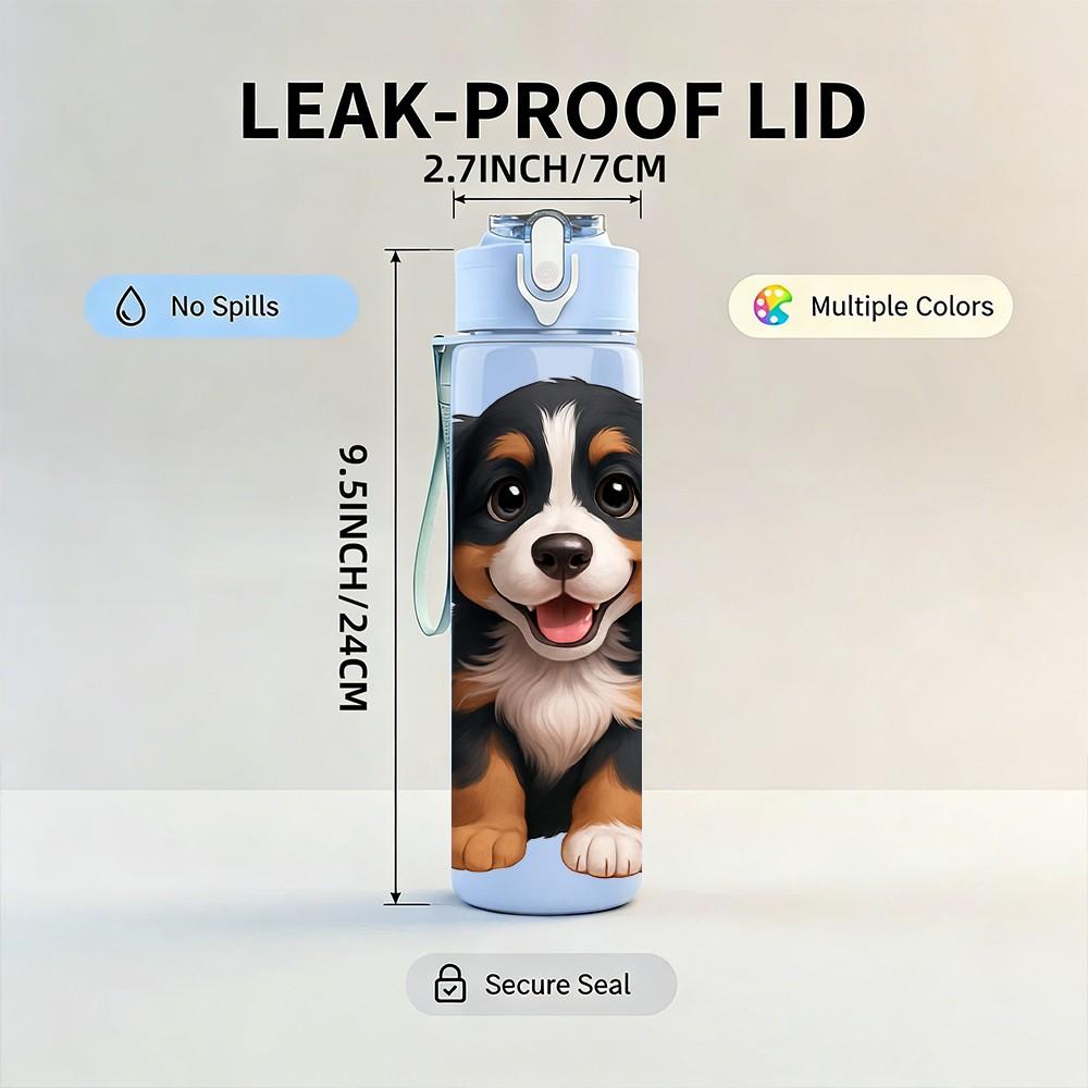 1PC Bernese Mountain Dog Pet Print 750ml Color Plastic Sports Water Bottle Leakproof Flip Straw Lid Suitable for Sports Office Home Use