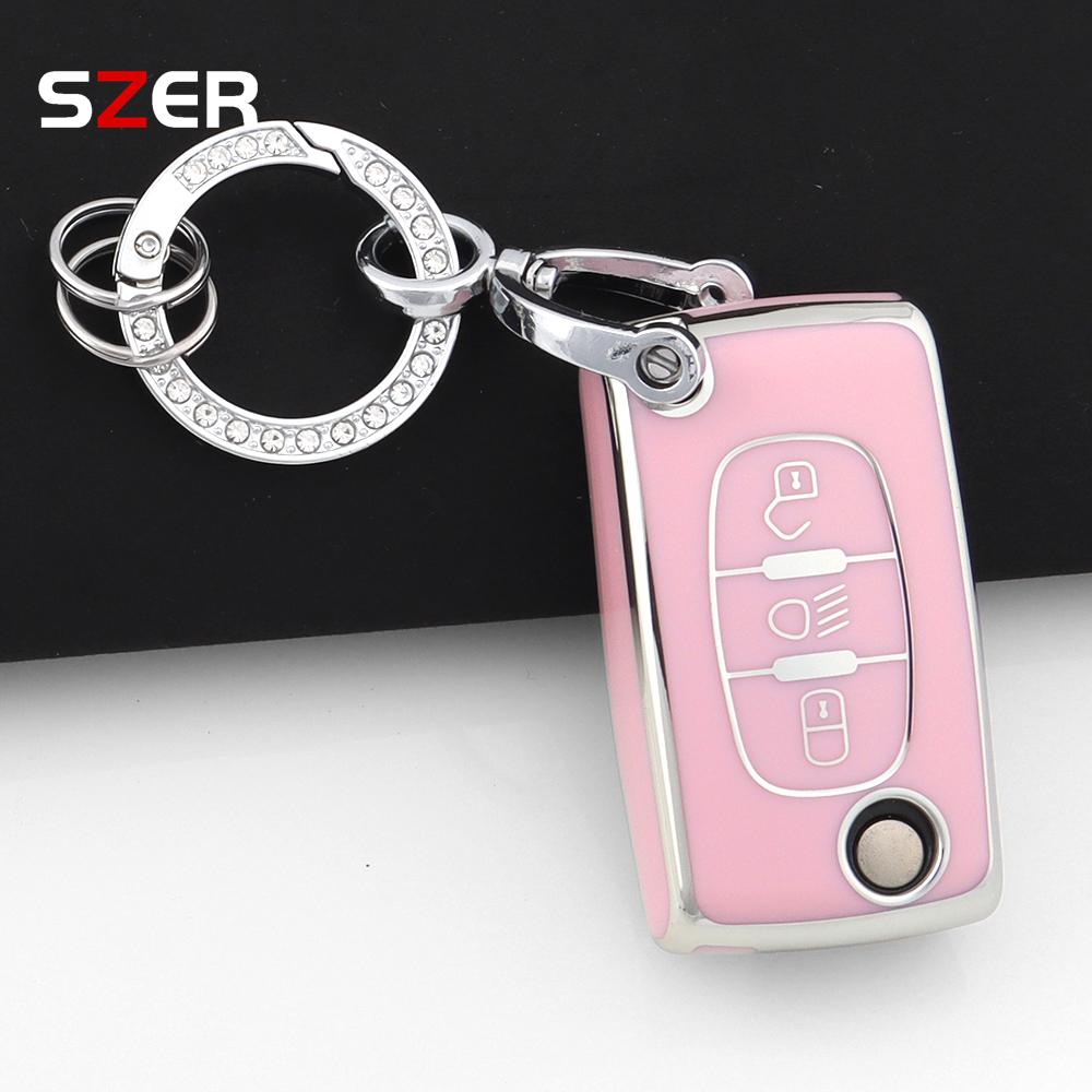 Tpu Car Folding Key Case Cover For Citroen C2 C3 C4 C5 C6 Xsara Berlingo For Peugeot 207 307 308 407 607 807 Holder Fob Keychain