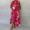 Rochie Elegantă cu Decolteu în V, Pliuri și Imprimeu pentru Femei, Rochie Lungă de Nuntă, Ținută de Birou, Rochii Maxi Boho cu Croială A-Line pentru Primăvară-Vară