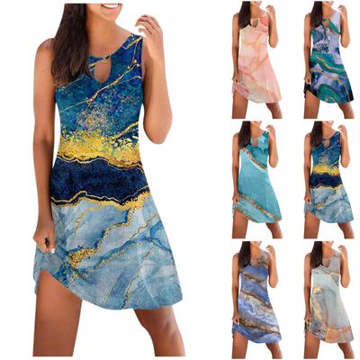 Jurken voor dames Casual zomer bloemen bedrukte tank mouwloze jurk uitgehold losse strand korte zonnejurk