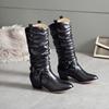 Q/Lågklackade stövlar för damer, höst och vinter nya tjockklackade mellanlängda stövlar, överdimensionerade vardagsstövlar
