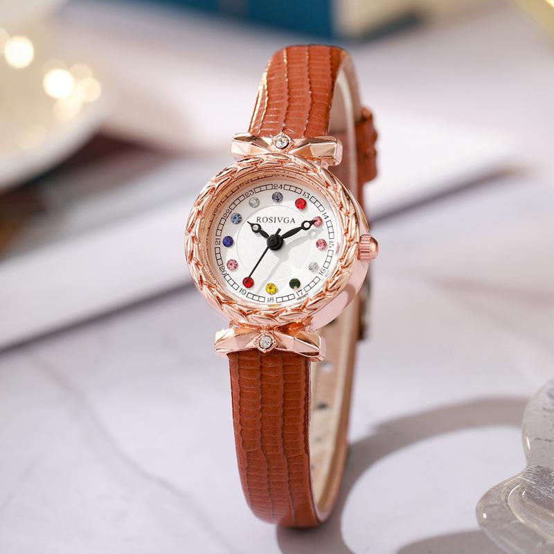 Women' Watches Rhinestone Quartz Wristwatch Leather Strap Watch