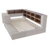 Upholstered Bed 90 X 200 Cm, Multi-Level Storage Compartments, LED Lighting, Integrated Sockets Headboard, Side Table, Padded Backrest, Light Grey