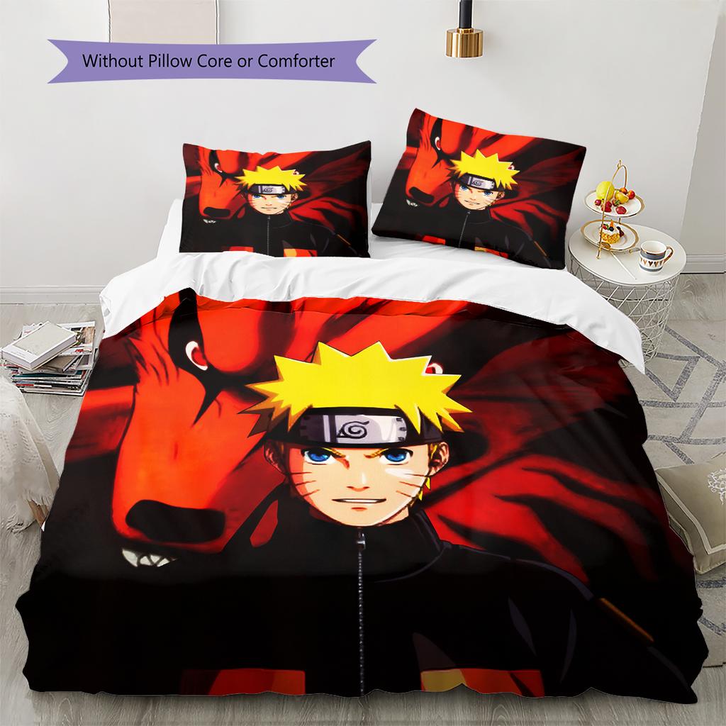 Naruto Uzumaki Wzór Naruto Pościel Dekoracja Domu Prezent Urodzinowy (1 * poszwa na kołdrę + 2 * poszewki na poduszki, bez rdzenia)