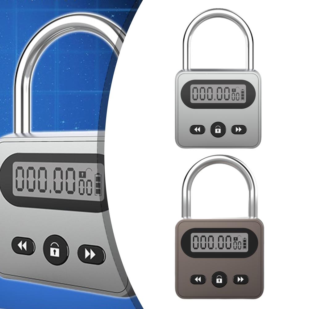1pcs Metal Timer Lock LCD Display Multi Function Electronic Time 999 Hour Max Timing USB Rechargeable Timer Padlock
