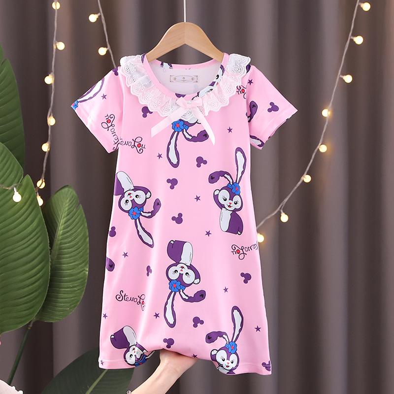 Girls' Summer Princess Lace Pajamas - Frozen Cartoon Nightgown with Short Sleeves KPOP Style Homewear