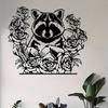 Rustproof Metal Wall Art Raccoon and Rose Sculpture Indoor Outdoor Decor Valentine Wedding Gift