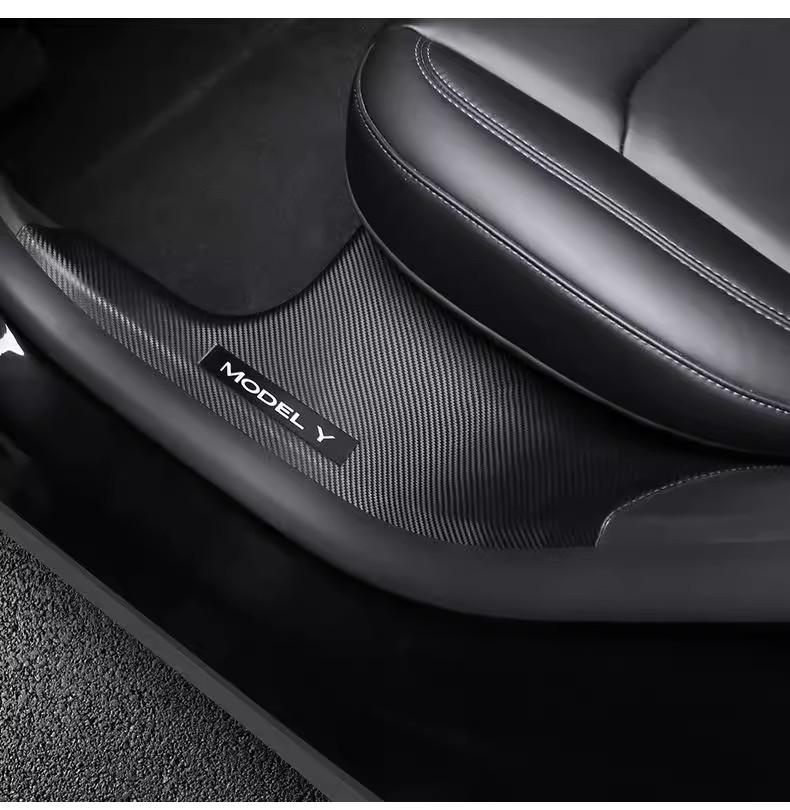 Tesla Model Y & Model 3 Carbon Fiber Rear Door Sill & Seat Back Protector Guard