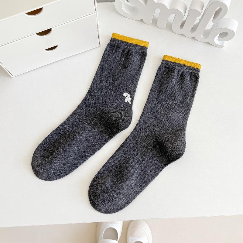 Trendige Damensocken Farbpassend, Niedliche Socken mit Stickerei kleiner Tiere, Vielseitige Baumwoll-Sockenstapel