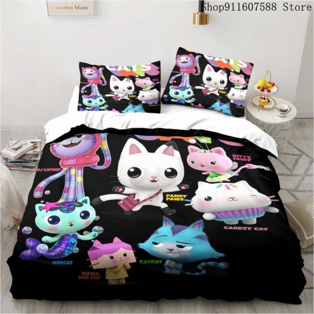 Gabby's Dollhouse Bedding Set Kawaii Bed Linen Set Single Double Size Home Decor For Girls Kids Cartoon Cute Cat Duvet Cover Set
