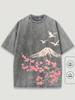 Unisex Vintage Hip Hop Casual Crew Neck TShirt  Cotton Washed Floral Mountain Graphic Print Streetwear Graphic Tee