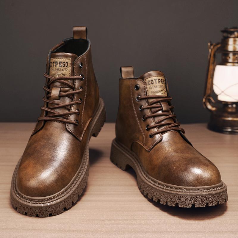 Stylish Leather Men's Ankle Boots Comfortable High Top Shoes for Man Winter Autumn Motorcycle Boots Retro Sneakers Outdoor Botas