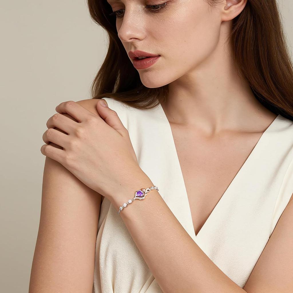 Iefil Rose Heart Birthstone Bracelets for Women