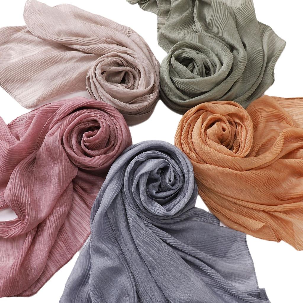 New Arrival Crinkle Chiffon Hijabs for Women Muslim Ramadan Headscarf Solid Striped Party Shawls Fashion Jersey Versatile Wrap