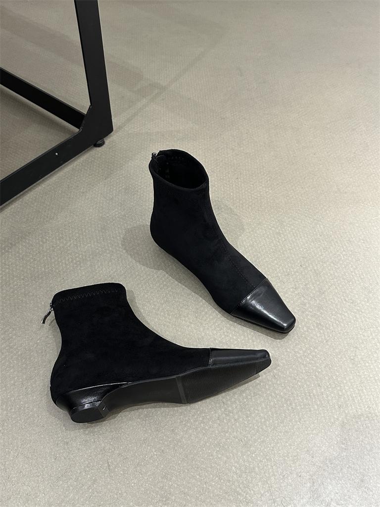 French Rear Zipper Short Boots Women's 2025 New Autumn and Winter Small Fragrant Wind Leopard Print Splicing Square Head Thick Heel Thin Boots Wome