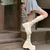 Krazing Pot Genuine Leather Spring Winter Shoes Flat Platform Superstar Elastic Boots Retro Fashion Women Thigh High Boots