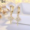 YM Minimalist Statement 18K Gold Plated Flower Drop Earrings Baguette CZ Zircon Inlaid Floral Jewelry