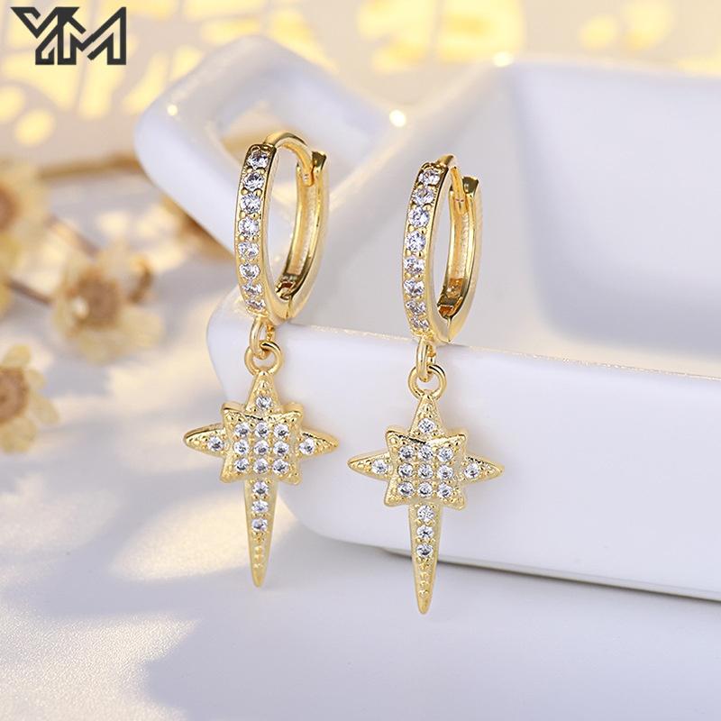 YM Minimalist Statement 18K Gold Plated Flower Drop Earrings Baguette CZ Zircon Inlaid Floral Jewelry
