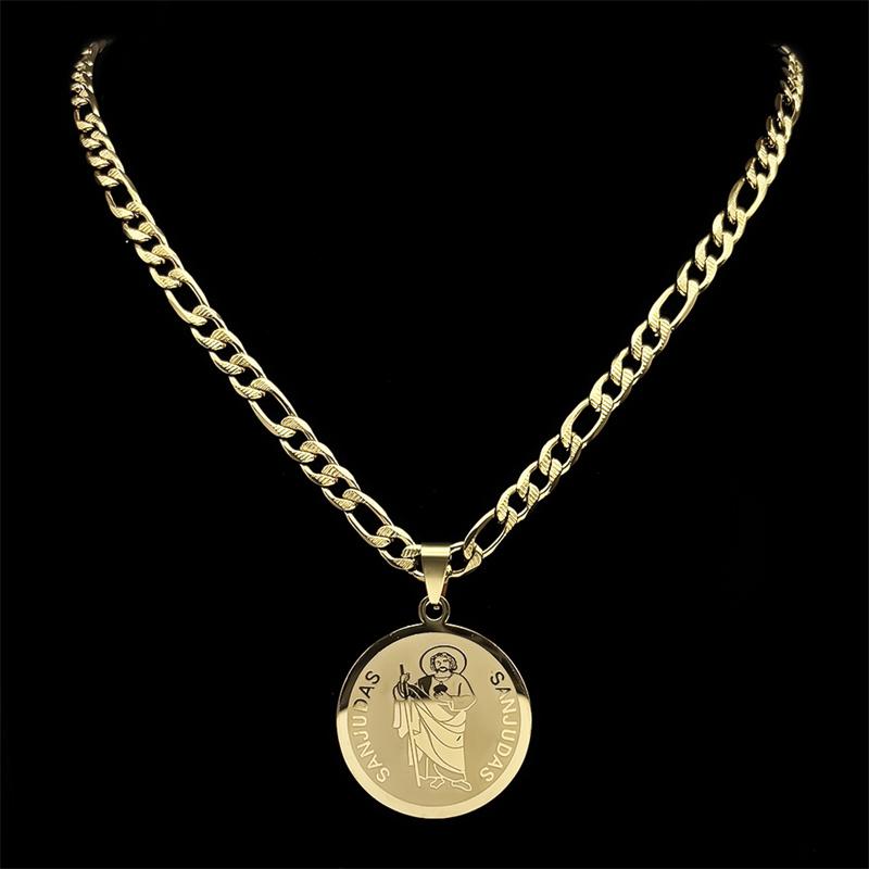 San Judas Tadeo Medal Pendant Necklace Religion Stainless Steel Hip Hop Chain Saint Jude Thaddeus Necklaces Jewelry Party Gift