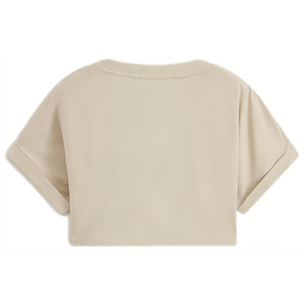 Calvin Klein Letter Logo Embroidered Round Neck Cotton Loose Fit T-Shirt Women Tops Light-Khaki J221048-ACI