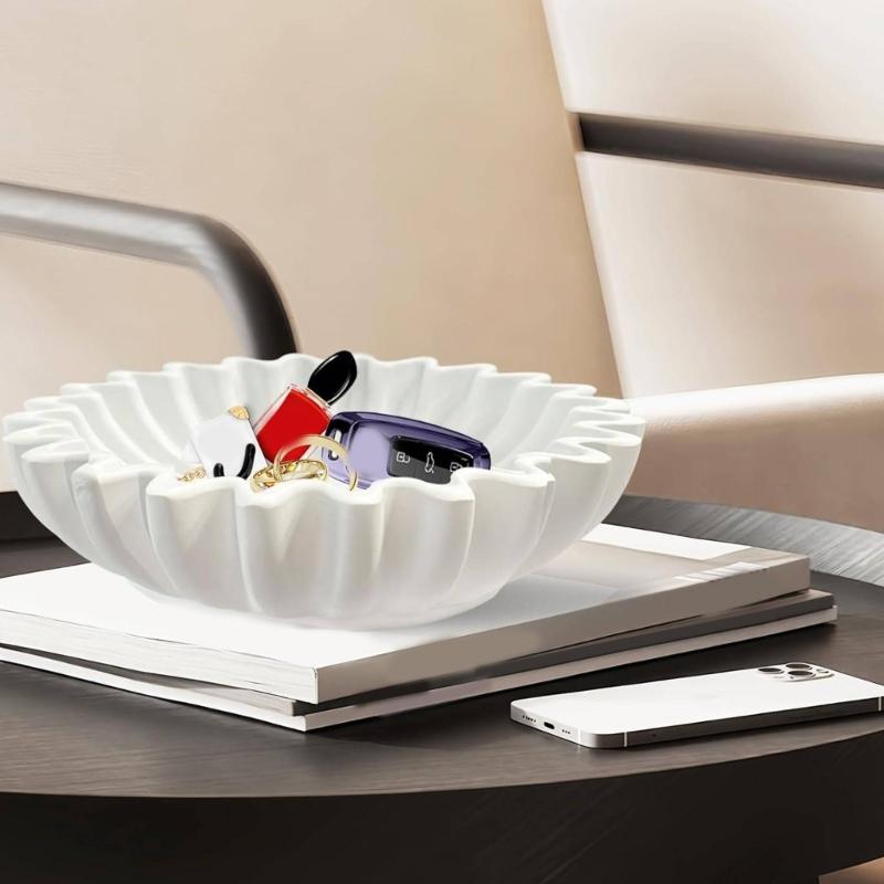 Sancks Serving Dish Artistic Scalloped Resin Decorative Bowl For Living Room Bedroom Storage And Display