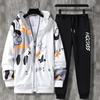 Completo due pezzi Primavera Autunno Uomo Cappotto Largo Tuta Pantaloni con Cappuccio Stampa Lettere Coulisse Tuta Jogging Larga Caviglie Elasticizzate Abbigliamento Sportivo Uomo Tuta