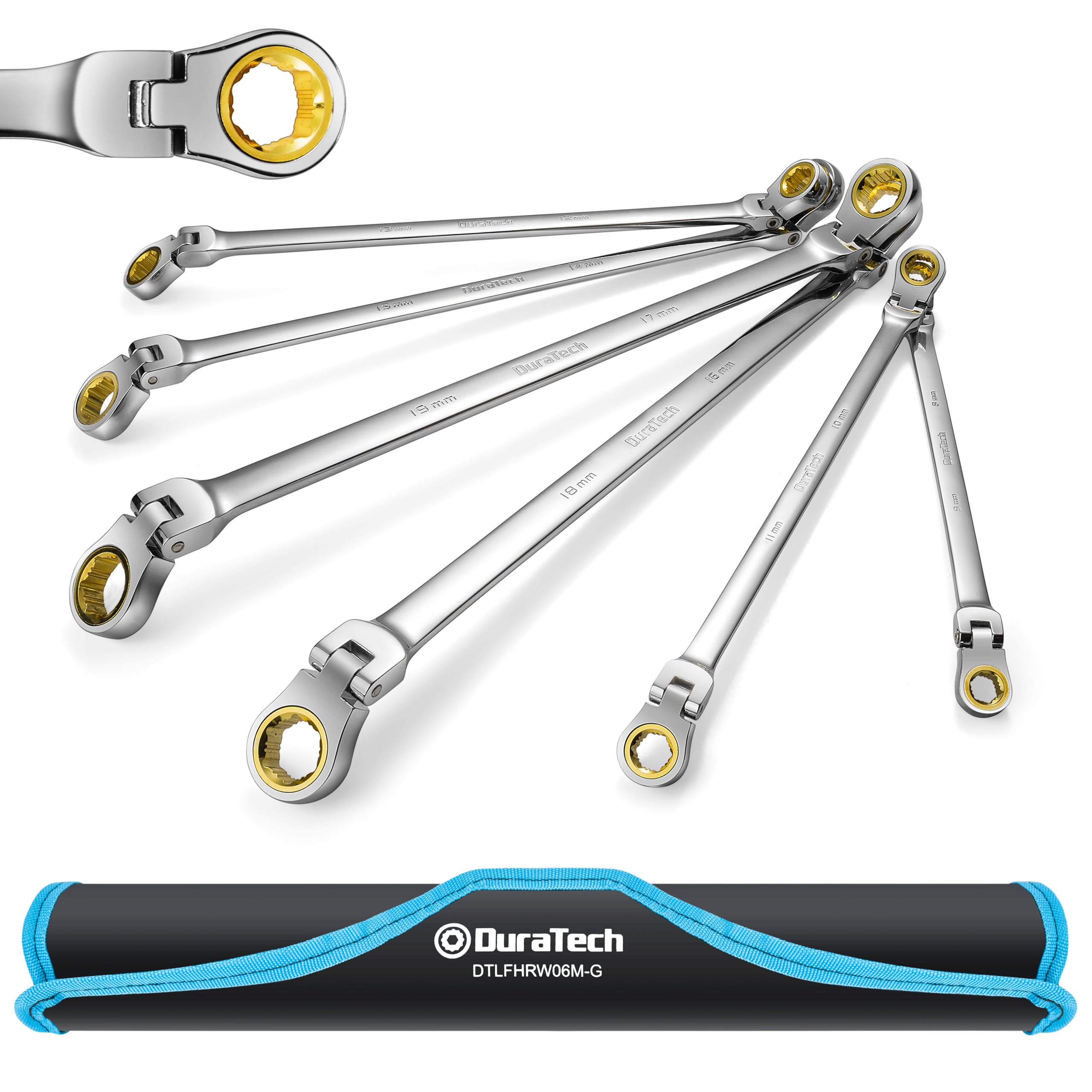 

DURATECH Гаечный ключ Гибкий Трещоточный Длинный Подходит для Сорванных Болтов и 72 Хода Зеркальный Набор из 6 Открытых Накидных Набор, Гаечный ключ, Тип, Гайки, 8-19 мм, Зубцы,