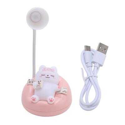 Table Night Light Cute Cat Shape 3 Brightness Eye Care Animal Bedside Lamp for Bedroom Pink