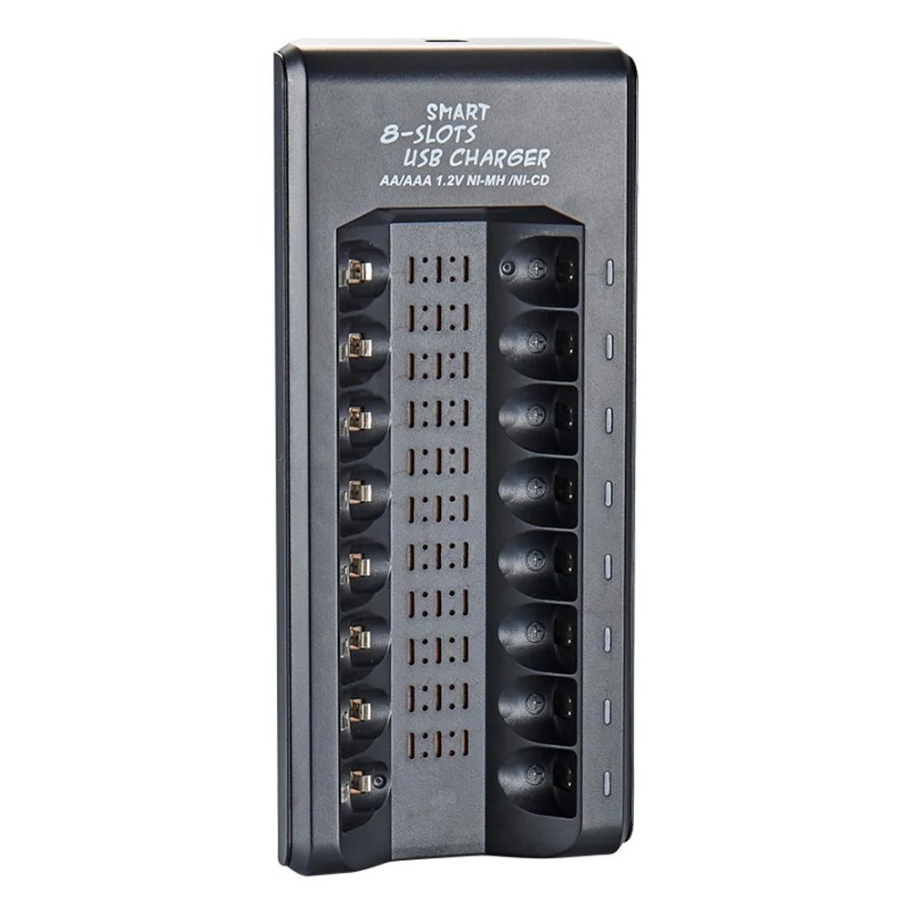 Rechargeable Battery Charger USB Output 8 Slots Fast Charging Short Circuit Protection for 1.2V NiMH AAA/AA Batteries Charger