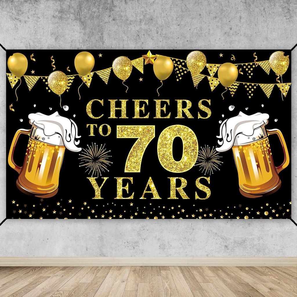Lnlofen Cheers to 50 Years Banner Backdrop, Black Gold Happy 50th Birthday Decorations, 50 Anniversary Banner Poster Sign Party Supplies (72.8 x 43.3