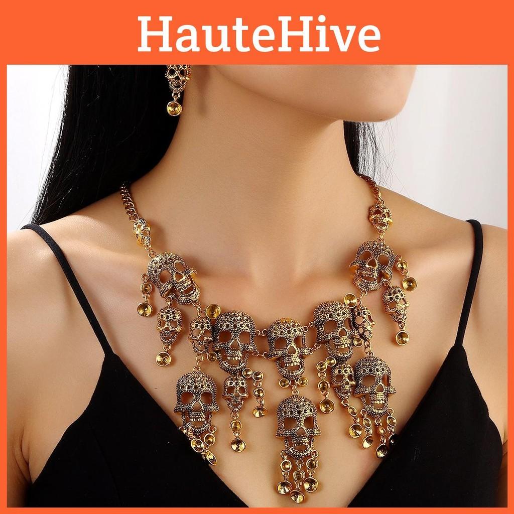 Gothic Jewelry Skeleton Collection With Pendant And Drop Earrings For Night Out Events