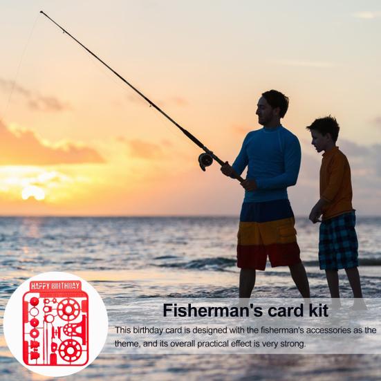 Fisherman's Birthday Greeting Card 3D Printed Greeting Card with Detachable Fishing Accessories Happy Birthday Card Gift for Fishing Enthusiasts