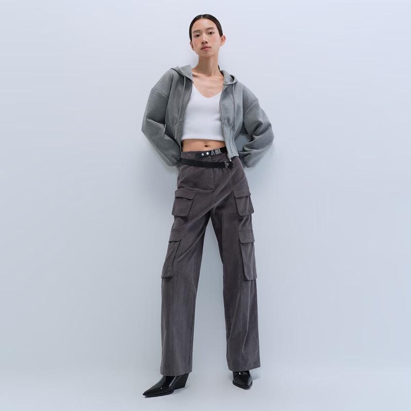 VEROMODA Women's Mid-Waist Cropped Cotton Slouchy Pants with Belt