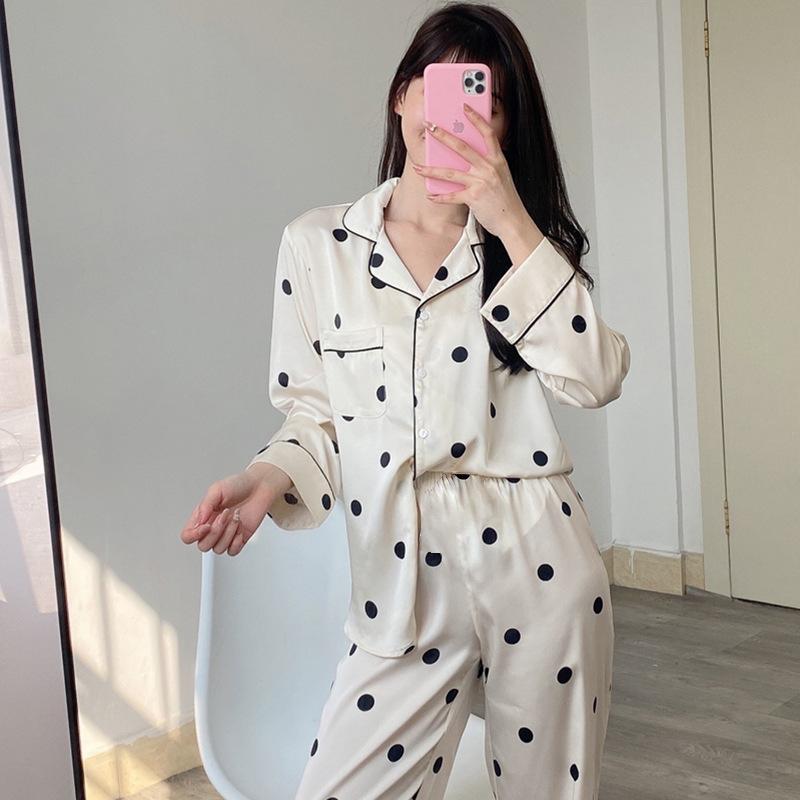 Premium French Polka Dot Long-Sleeved Pajamas Women'S Spring And Summer Lazy Style Loungewear Set