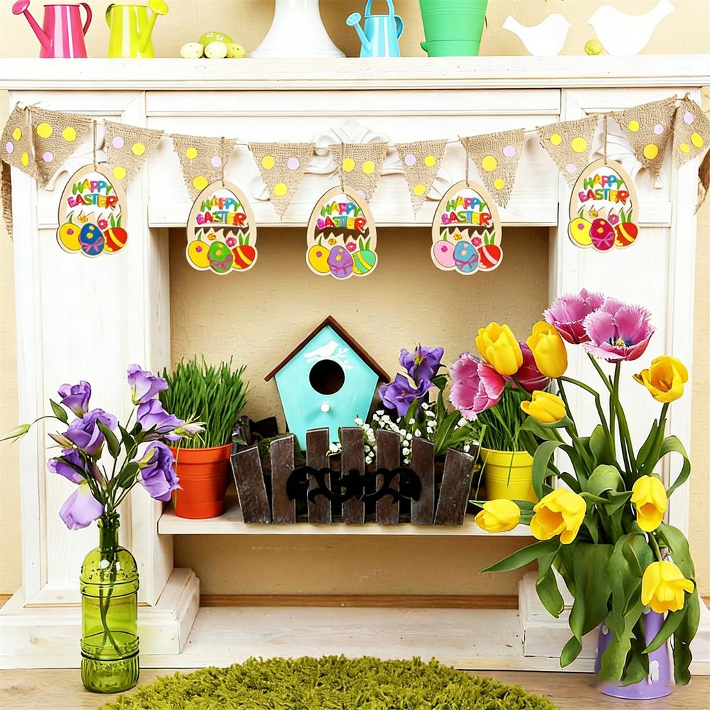 ”HAPPY EASTER“Easter Wooden Ornaments, Happy Easter Egg Shaped DIY Craft For Home Party Decoration, Paintable Wood Slices