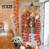 Orange Red Autumn Leaf Decor Artificial Maple Garland, Hanging Plant Fake Fall Wall Rattan, Gradient Leaves for Thanksgiving Home Foliage Vines